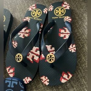 Tory Burch Navy Logo Flip Flop Sandals - Men